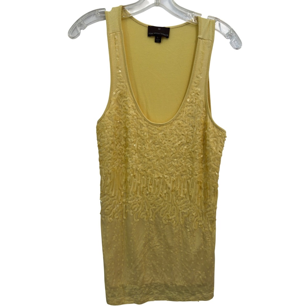 Yellow Sequin Tank Top Scoop Neck Beaded Party Fenn Wright Manson Size L